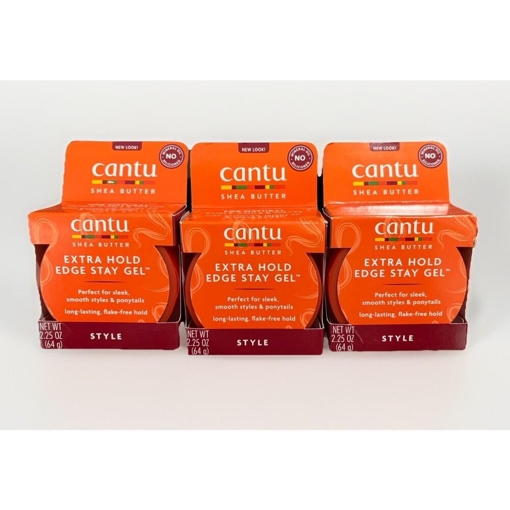 Cantu Shea Butter Extra Hold Edge Stay Gel 2.25oz (3 Pack) Sleek Styles NEW
